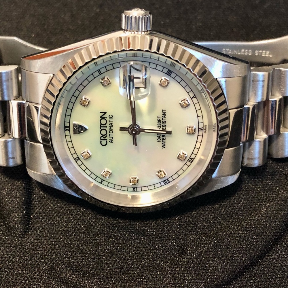 Croton Automatic Diamond Date SS Mop 36mm Watch